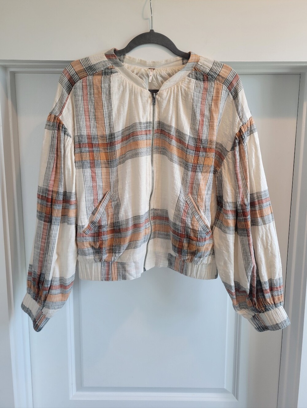 Free People Mattie Plaid Lightweight Bomber Jacket